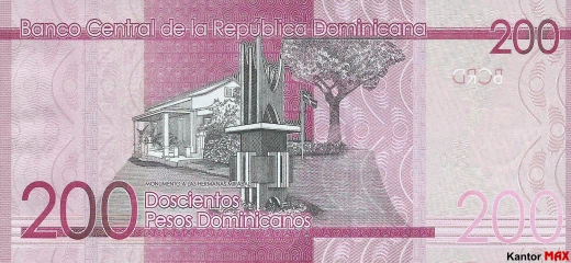 Tył banknotu 200 peso dominikańskie 2017 rok - seria 6