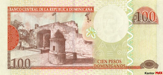 Tył banknotu 100 peso dominikańskie z 2012 roku seria 5