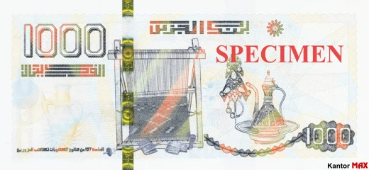 Tył banknotu 1000 dinarów algierskich z 2018 roku