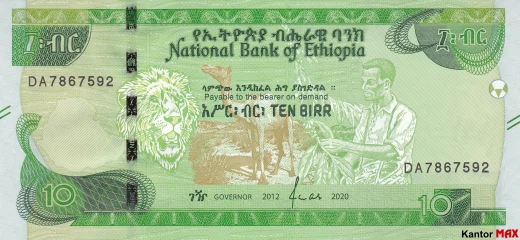 Przód banknotu 10 birr etiopskich 2020 rok