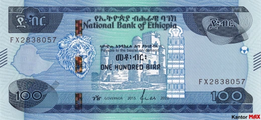 Przód banknotu 100 birr etiopskich 2020 rok