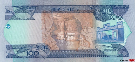 Tył banknotu 100 birr etiopskich 2020 rok