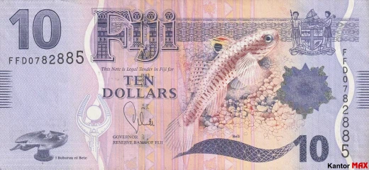 The front of the 2012 Fiji 10 dollar banknote