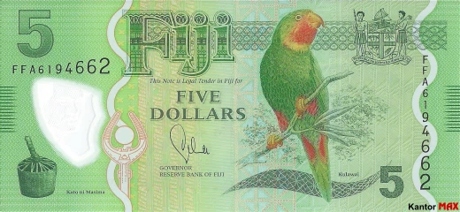 The front of the 2012 Fiji 5 dollar banknote