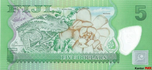 Back of a 2012 Fiji 5 dollar banknote