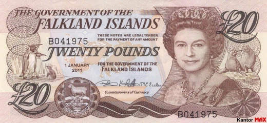Przód banknotu 20 funtów falklandzkich edycja z 2011 roku