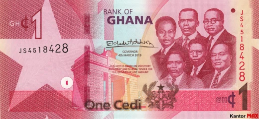 Przód banknotu 1 cedi ghańskie 2019 rok