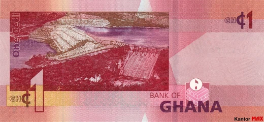 Tył banknotu 1 cedi ghańskie 2019 rok