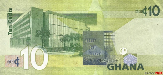 Tył banknotu 10 cedi ghańskich 2019 rok