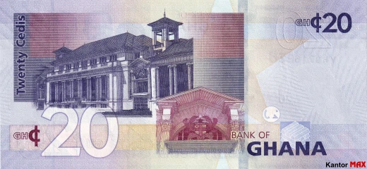 Tył banknotu 20 cedi ghańskich 2019 rok