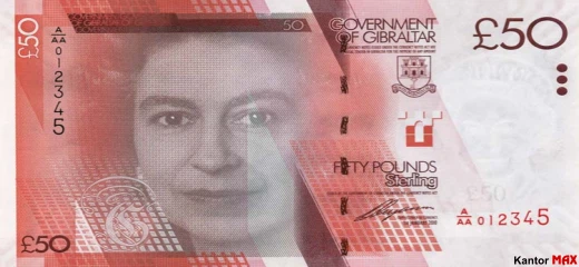 Przód banknotu 50 dolarów gibraltarskich 2011 rok