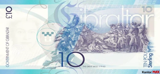 Tył banknotu 10 dolarów gibraltarskich 2011 rok