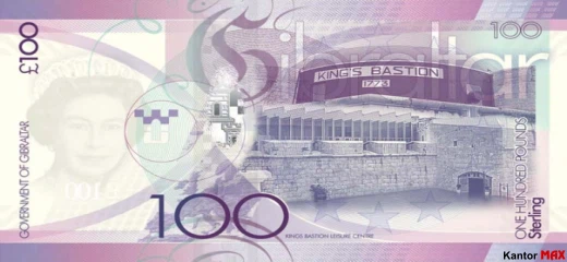 Tył banknotu 100 dolarów gibraltarskich 2011 rok