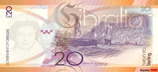 Tył banknotu 20 dolarów gibraltarskich 2011 rok