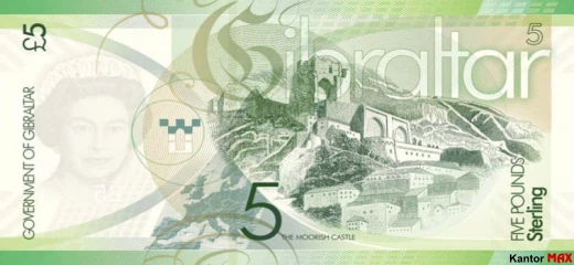 Tył banknotu 5 dolarów gibraltarskich 2011 rok