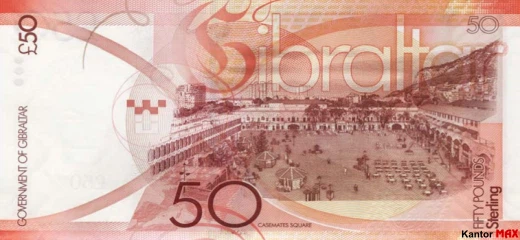 Tył banknotu 50 dolarów gibraltarskich 2011 rok