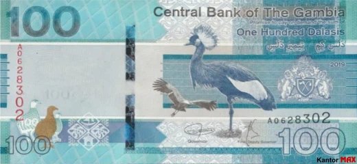 Przód banknotu 100 dalasi 2019 rok