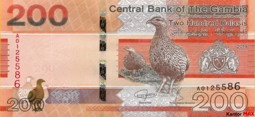 Przód banknotu 200 dalasi 2019 rok