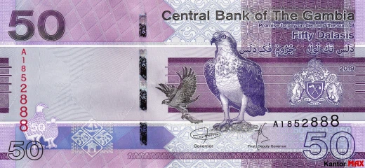 Przód banknotu 50 dalasi 2019 rok