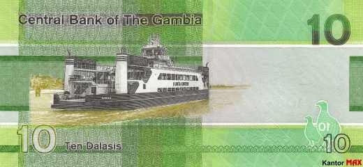 Tył banknotu 10 dalasi gambijskich 2019 rok