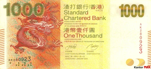 Przód banknotu 1000 dolarów hongkońskich 2010-2016 rok