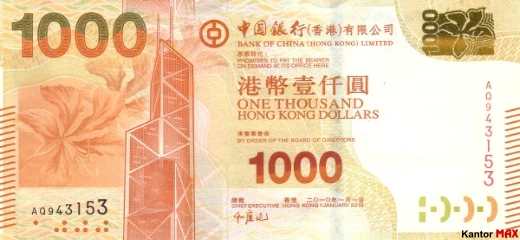 Przód banknotu 1000 dolarów hongkońskich 2010-2015 rok