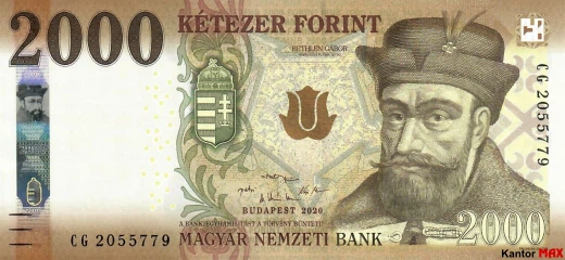 Przód 2000 forintów węgierskich edycja 2016 rok