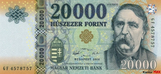 Przód 20.000 forintów węgierskich edycja 2015 rok