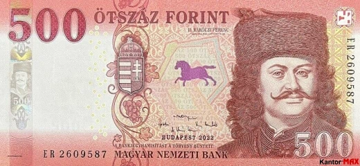 Przód 500 forintów węgierskich edycja 2018 rok