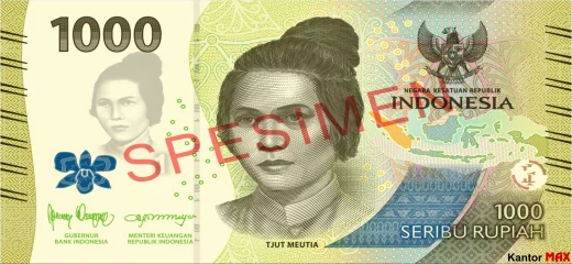 Przód banknotu 1000 rupii indonezyjskich 2022 rok