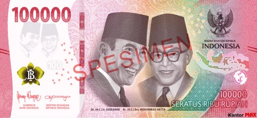 Przód banknotu 100.000 rupii indonezyjskich 2022 rok