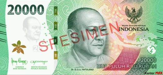 Przód banknotu 20.000 rupii indonezyjskich 2022 rok