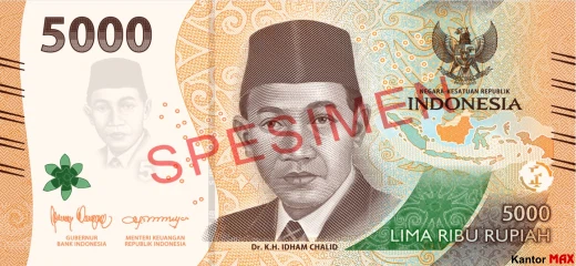 Przód banknotu 5000 rupii indonezyjskich 2022 rok