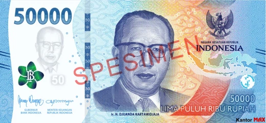 Przód banknotu 50.000 rupii indonezyjskich 2022 rok