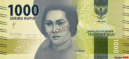 Przód banknotu 1000 rupii indonezyjskich 2016 r.