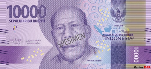 Przód banknotu 10000 rupii indonezyjskich 2016 rok