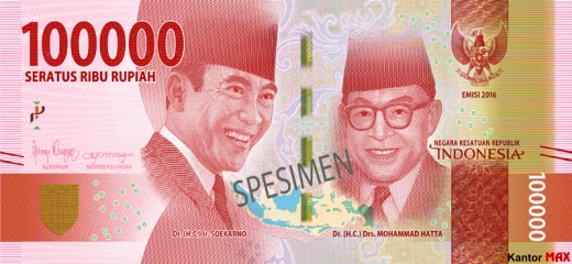 Przód banknotu 100.000 rupii indonezyjskich 2016 r.