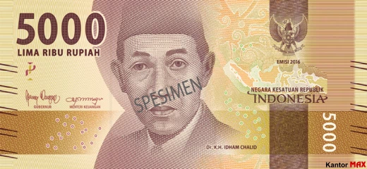 Przód banknotu 5000 rupii indonezyjskich 2016 rok