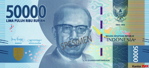 Przód banknotu 50.000 rupii indonezyjskich 2016 r.