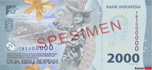 Tył banknotu 2000 rupii indonezyjskich 2022 rok