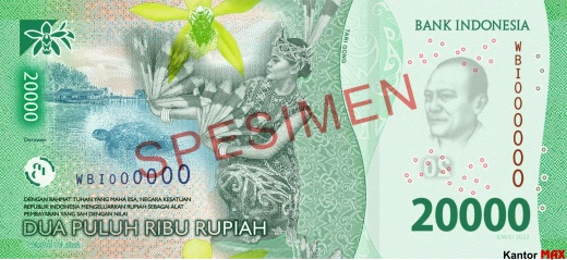 Tył banknotu 20.000 rupii indonezyjskich 2022 rok
