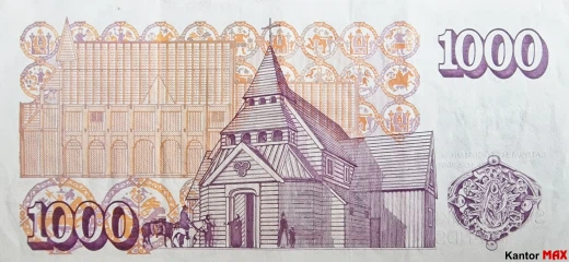 Tył banknotu 1000 koron islandzkich z 2004 r.