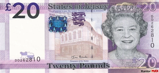 Przód banknotu 20 funtów Jersey JEP edycja 2010 rok