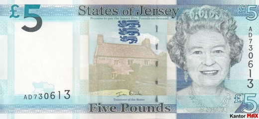 Przód banknotu 5 funtów Jersey JEP edycja 2010 rok