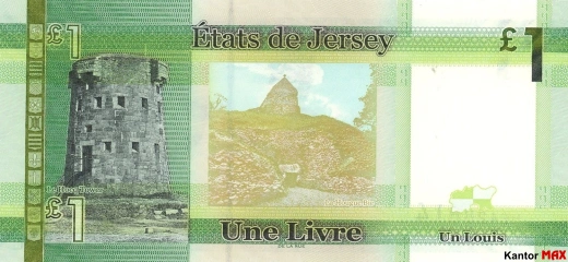 Tył banknotu 1 funt Jersey JEP edycja 2010-2018 rok