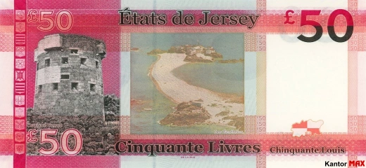 Tył banknotu 50 funtów Jersey JEP edycja 2010-2018 rok