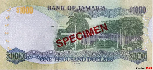 Tył banknotu 1000 dolarów jamajskich 2021 rok