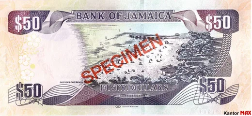 Tył banknotu 50 dolarów jamajskich 2020 rok