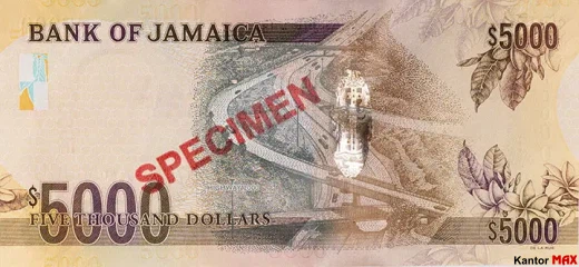 Tył banknotu 5000 dolarów jamajskich 2010 rok