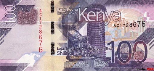 Przód banknotu 100 szylingów kenijskich 2019 rok